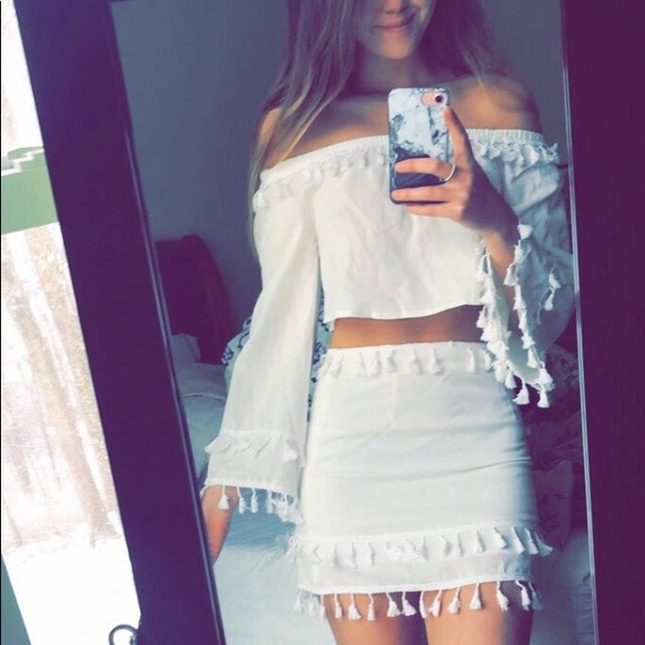 SHEIN Dresses & Skirts - White tassel pencil skirt + top